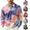 Men's Pullover Long Sleeve Top with Collar and Pocket, Fall Outdoor Casual Printed Shirt