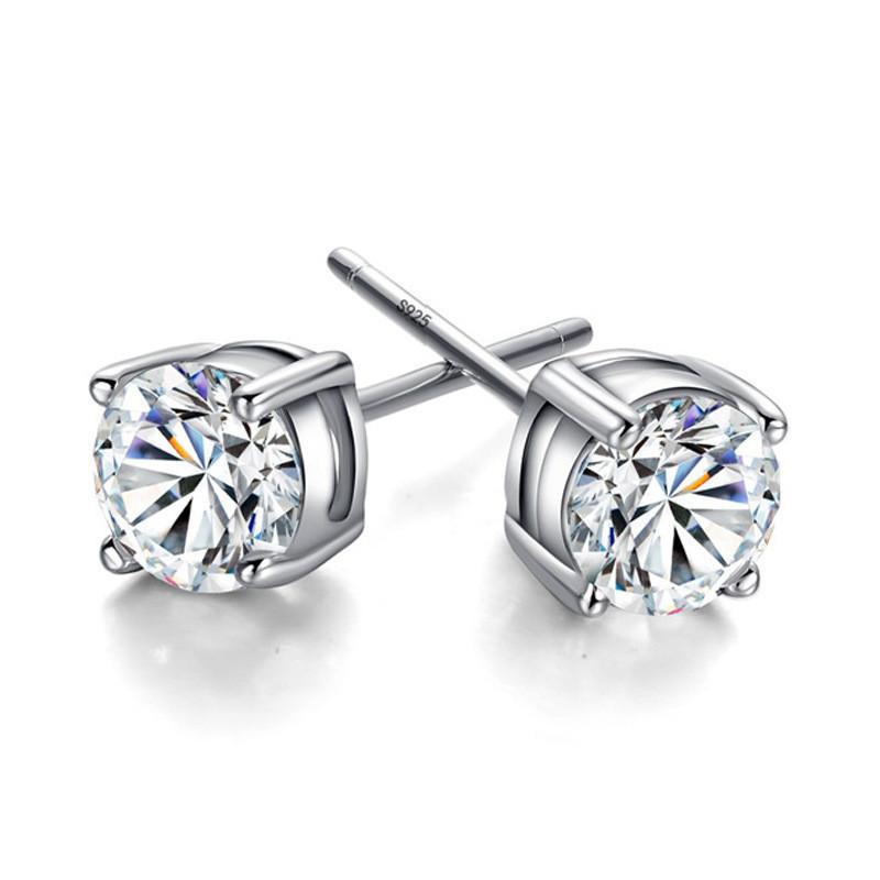

Silver Classic Zircon Four-Claw Stud Earrings Unisex Personalized Fashion Trendy Temperament Earrings 925 silver