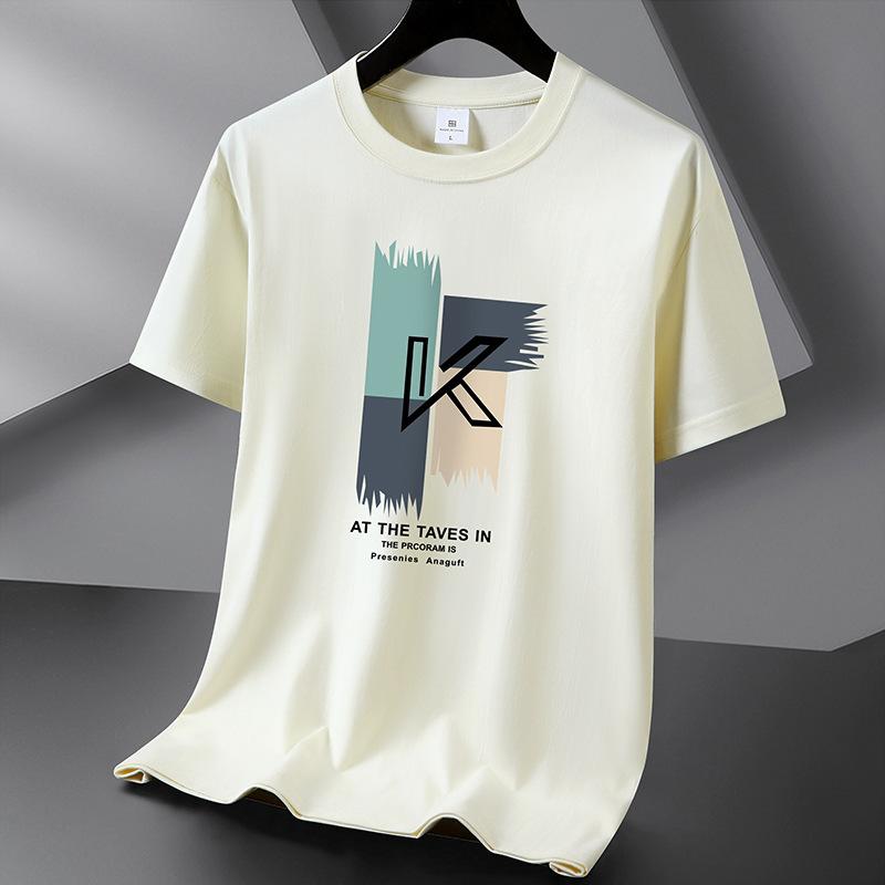 Bumbac Modă Bărbați Larg Mânecă Scurtă Pulover cu Imprimeu Litere Compăsimitor