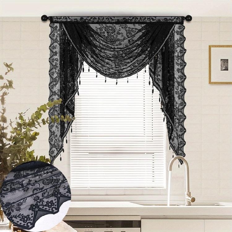 Gracefuls Laces Valance with Beadeds Accent and Florals Embroidery for Enhancing Bedroom or Living Room Ambiances
