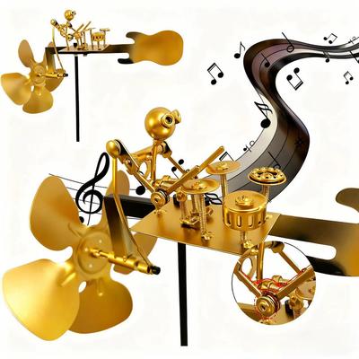 Handmade Iron Art Drummer Windmill Metal Sculpture