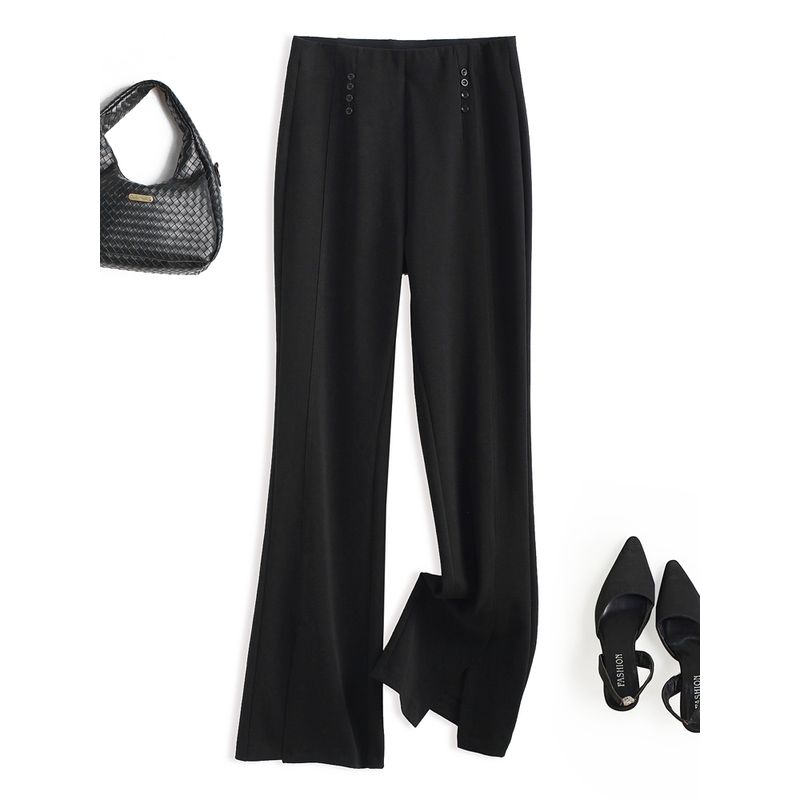 High Elasticity Bootcut Trousers! Women's 2024 Spring/Summer Small Split Trousers Mop Pants Giant Leg Shape Front Button Embellishment