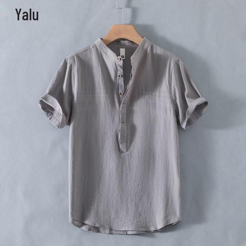 Yalu Men s Chinese Style Linen Blend Short Sleeve Shirt 4XL