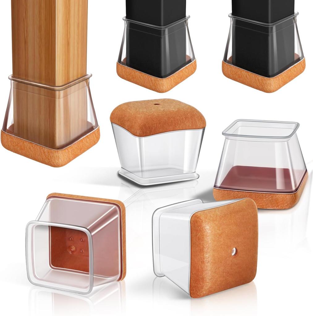 24Pcs Chair Leg Floor Protectors Silicone Chair Leg Protectors Caps Covers for Hardwood Floors Furniture Pads Sliders with Wrapped Felt Bottom Medium