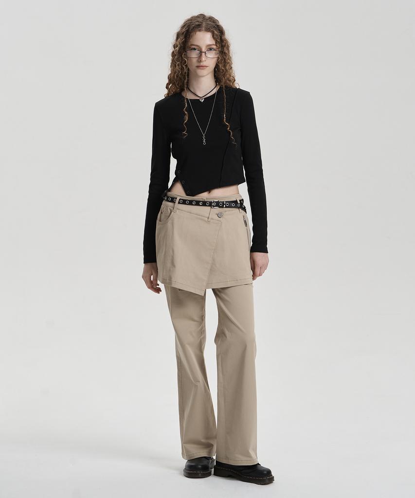 Jenyujeu Layered Skirt Bootcut Pants - Beige