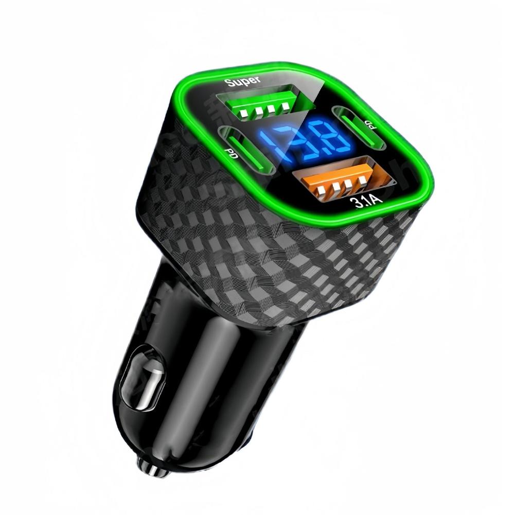 4 in 1 Car Charger Dual PD with Voltage Display USB Super Fast Charging Adapter for Smart Phone