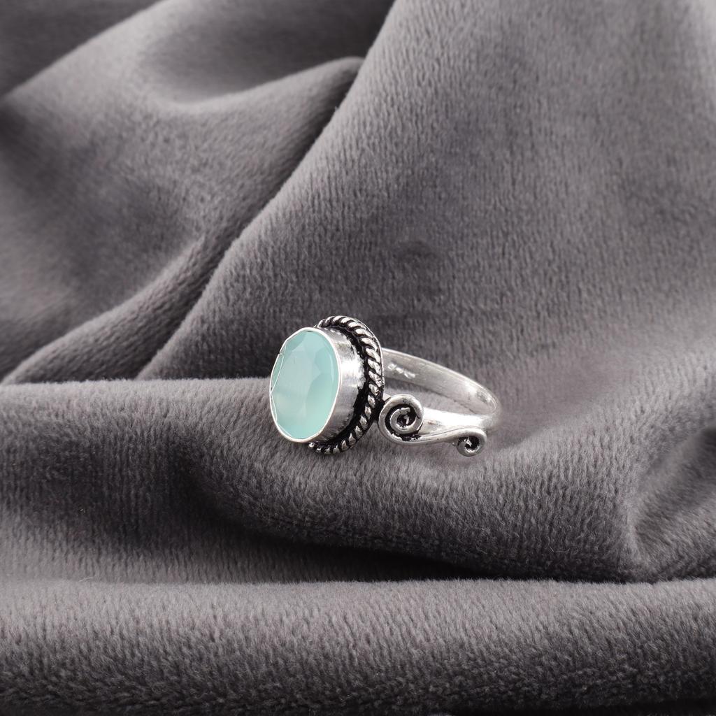 Aqua Chalcedony Ring, 925 Solid Sterling Silver Jewelry, Gemstone Ring, Gift For Her Handmade Dainty Jewelry