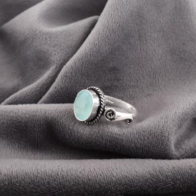 Aqua Chalcedoon Ring, 925 Massief Sterling Zilveren Sieraden, Edelsteen Ring, Cadeau Voor Haar Handgemaakte Fijnzinnige Sieraden