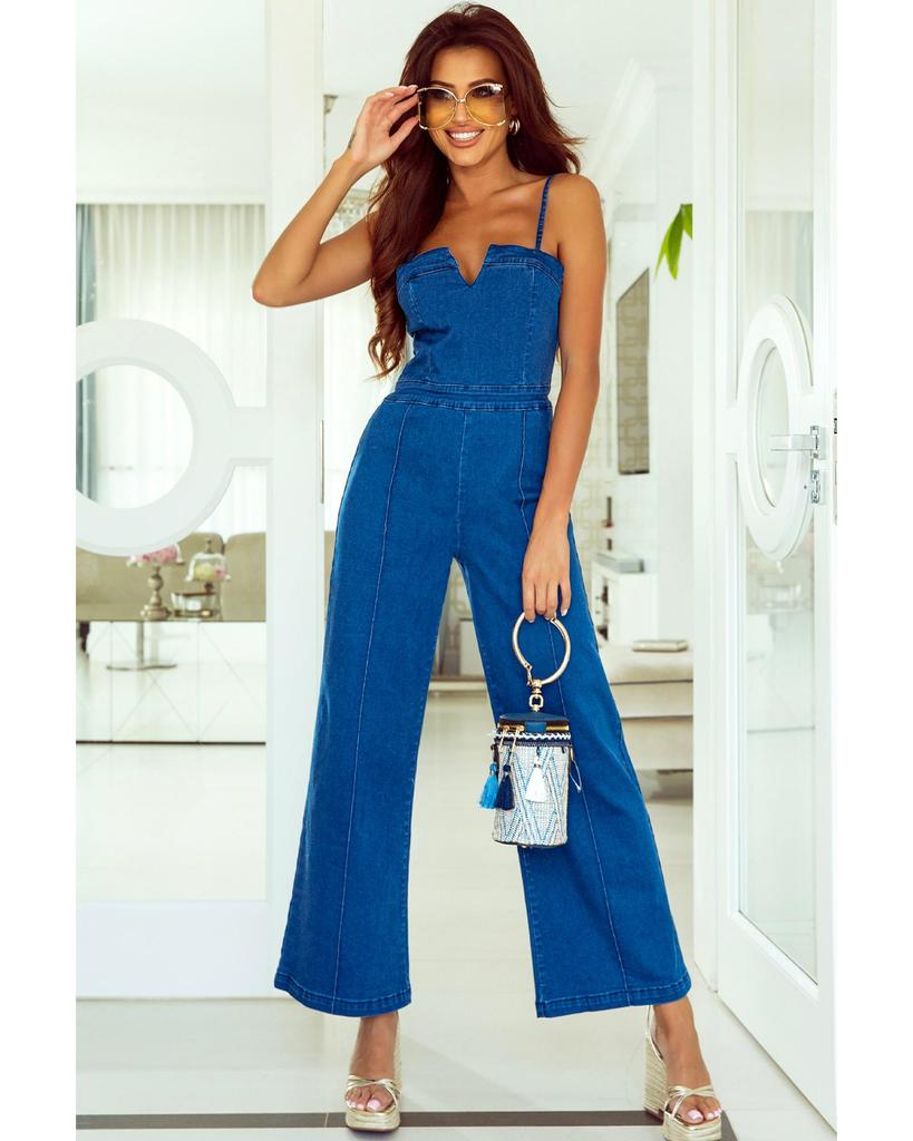 Azura Exchange Statement-Jeans-Jumpsuit mit V-Ausschnitt und Einschnitt