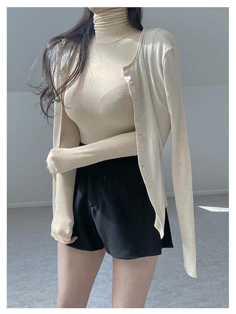 Women's Korean Slim Fit High Neck Long Sleeve T-Shirt