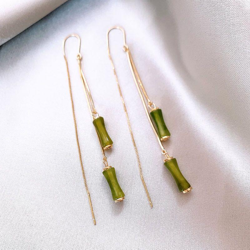 

Accessible Luxury Fancy Female Hanging Earrings Chinese Ancient Style Tassel Bamboo Joint Bamboo tassel ear line