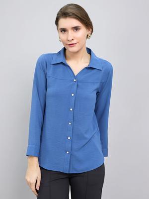 Women Regular Fit Blue Top