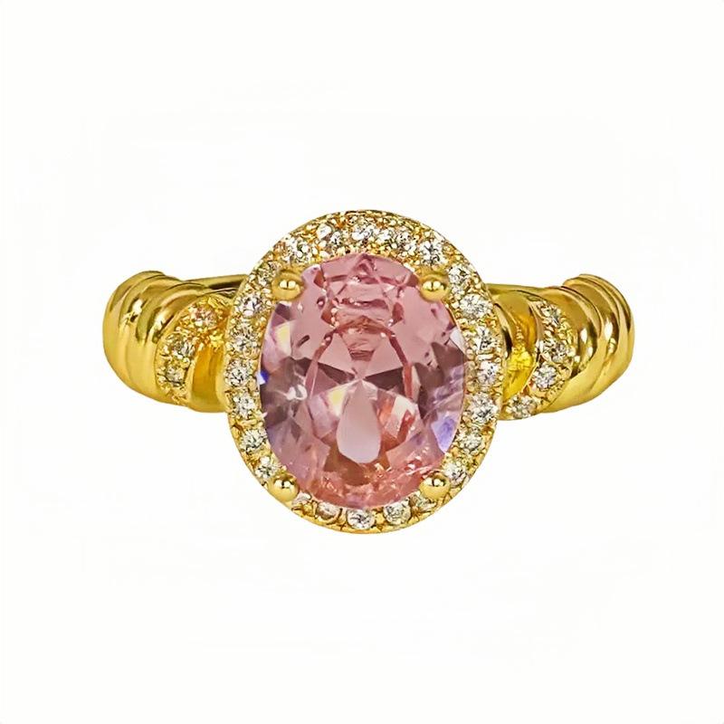 French Retro Temperament Pink Diamond Port Style Open Ring Female Cold Wind Niche High-End Feeling Stacked Index Finger Ring