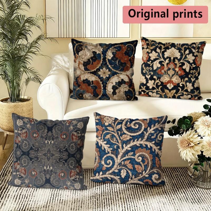 Vintage Boho Floral Throw Pillow Covers Pattern Cushion Cover Suitable for Sofa Bedroom Car Pillow Cover