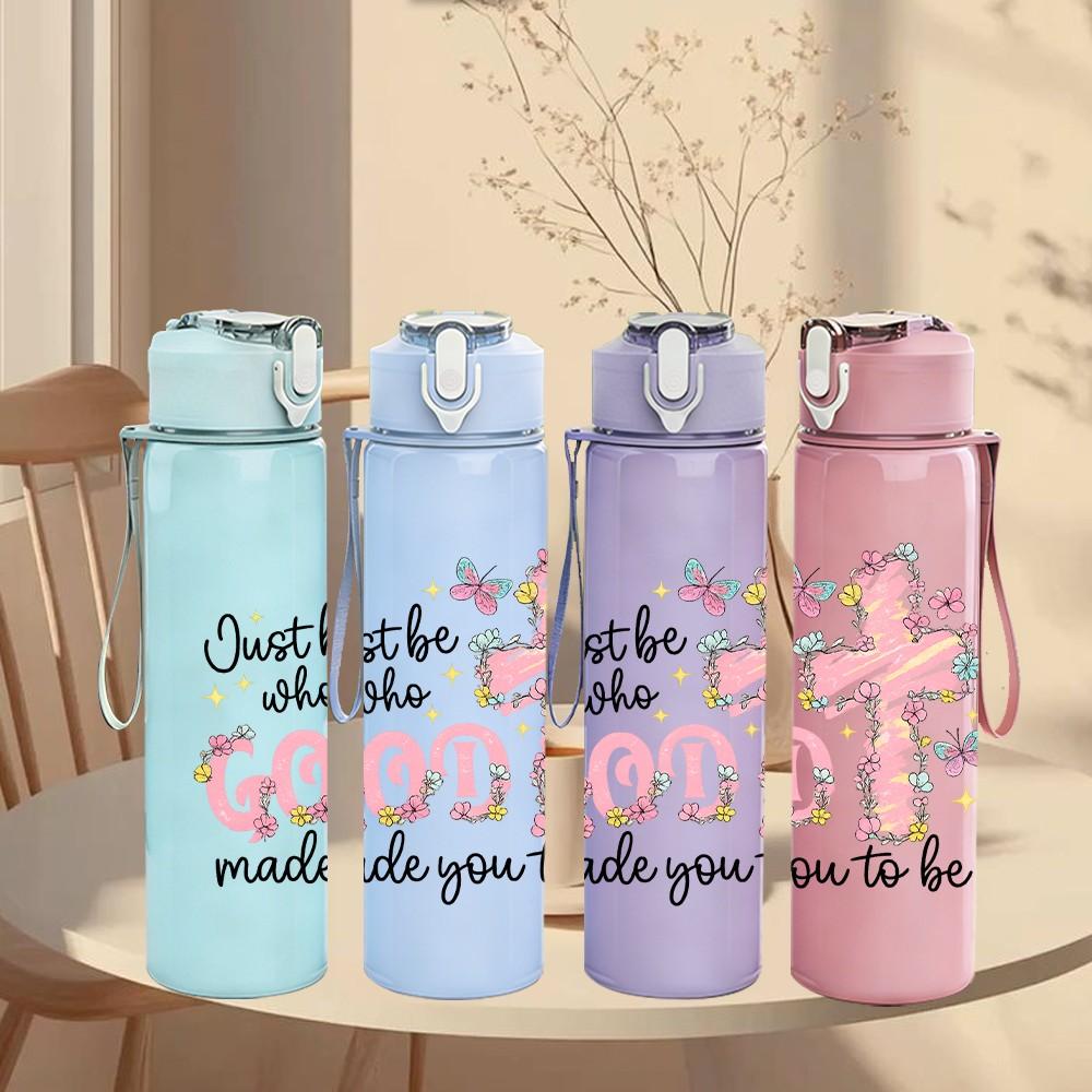 1PC Out For The God Faith Cross Quote Print 750ml Color Plastic Sports Water Bottle Leakproof Flip Straw Lid Suitable for Sports Office Home Use