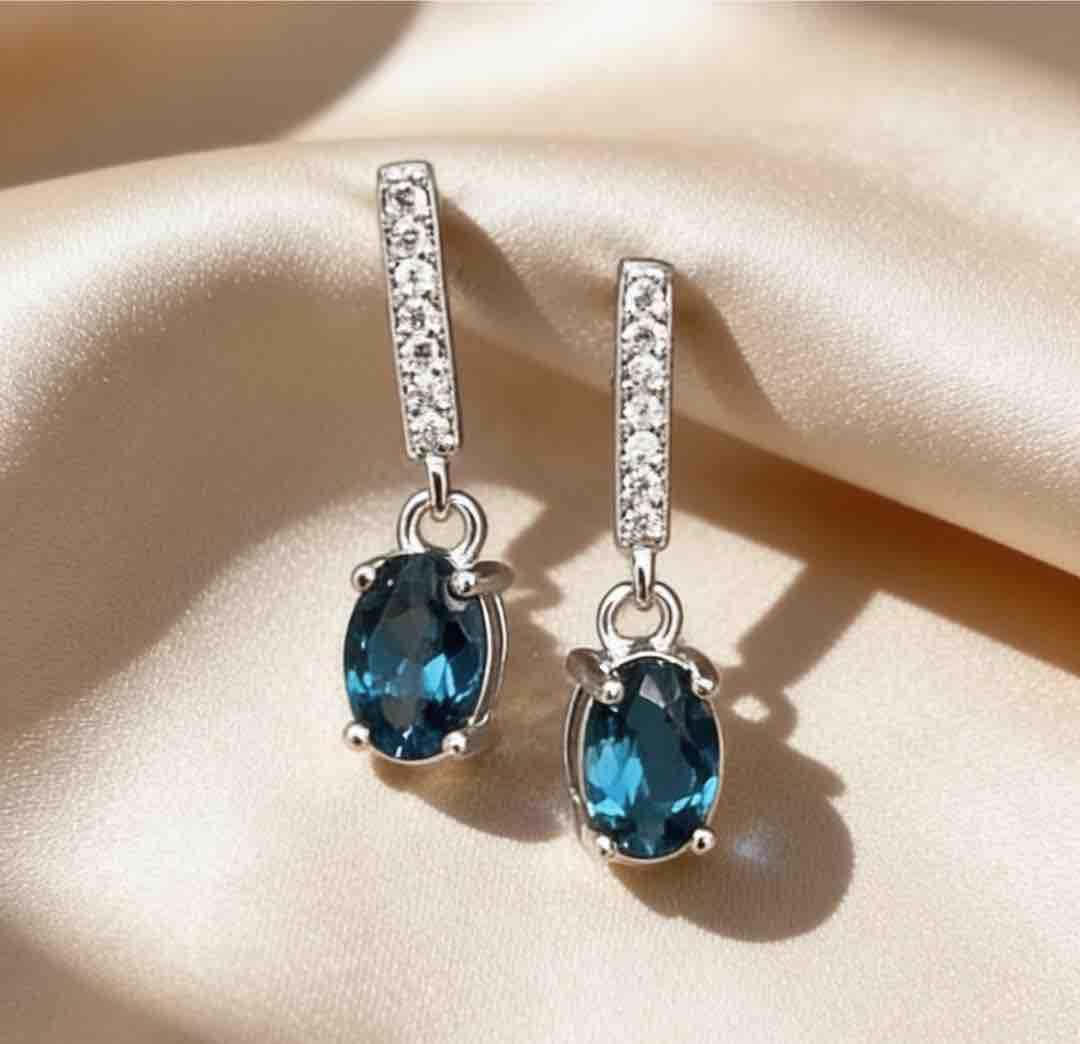 Topaz Stud Earrings in S925 Sterling Silver – Blue European/American Natural Topaz for Women. 925 Sterling Silver