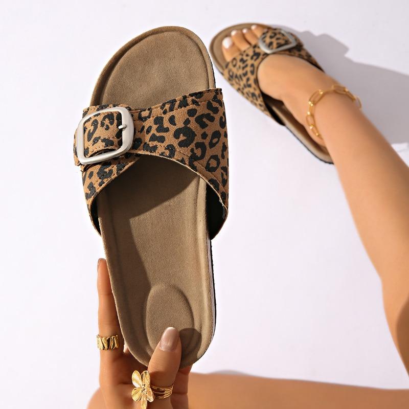 New belt buckle cork slippers women's beach open-toed flat-bottomed cool slippers large size women's sandals