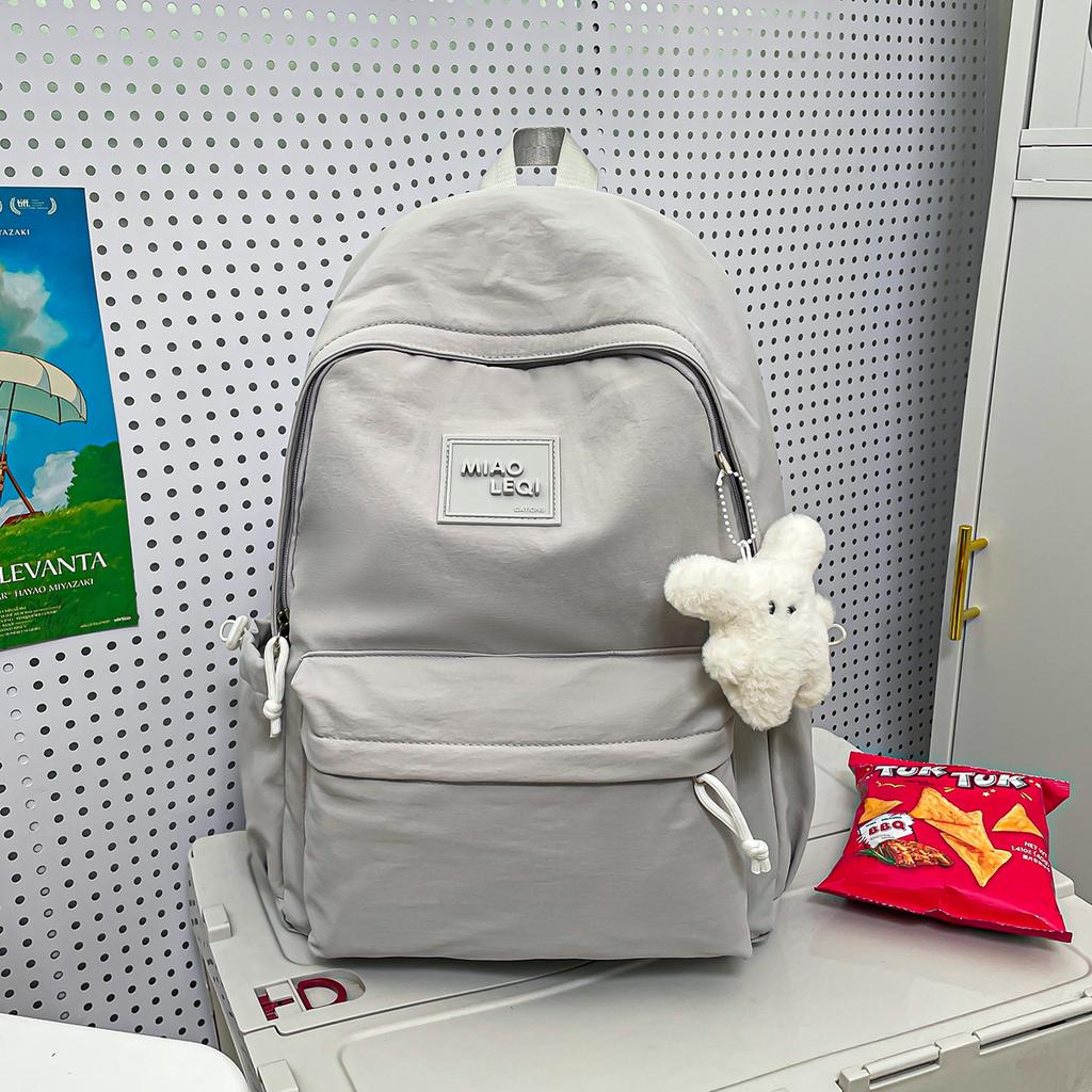 Schoolbag large capacity solid color backpack women's simple lightweight high-end school bag Korean version of junior high school students fashion 