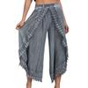 High Waist Wide Leg Pants Nine Length Solid Color Women Casual Trousers With Lace Trim Women Clothing