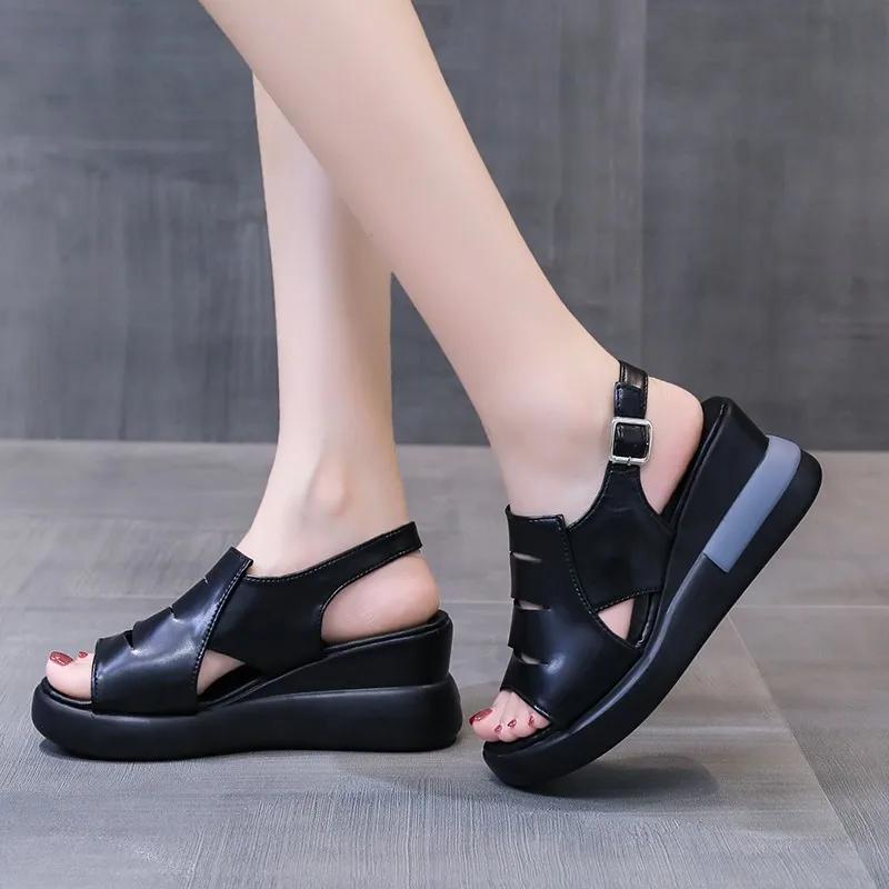 Summer Wedge Platform Sandals 2025 Fashion Retro Romen Beach Shoes Ladies Casual Peep Toe Soft Comfortable Sandalias De Mujer