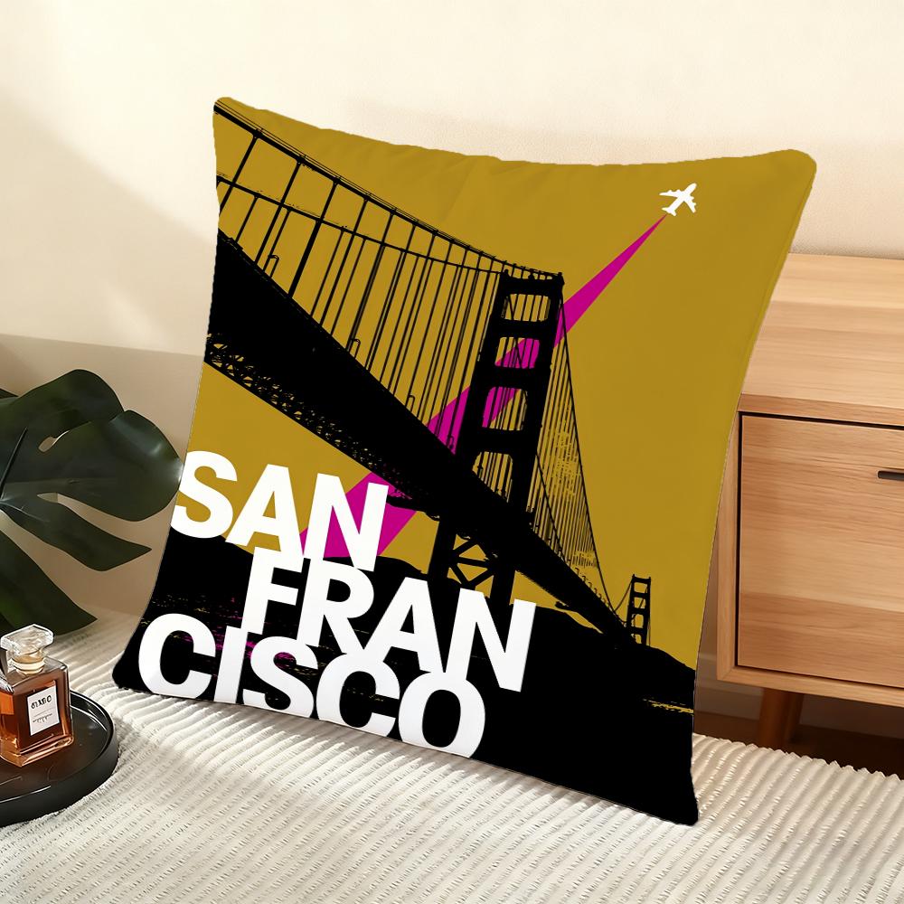 Vintage Retro Travel Cushion Cover Soft Short Plush Pillow Cover Smooth Cozy Texture Aesthetic Cushion Case Home Decor