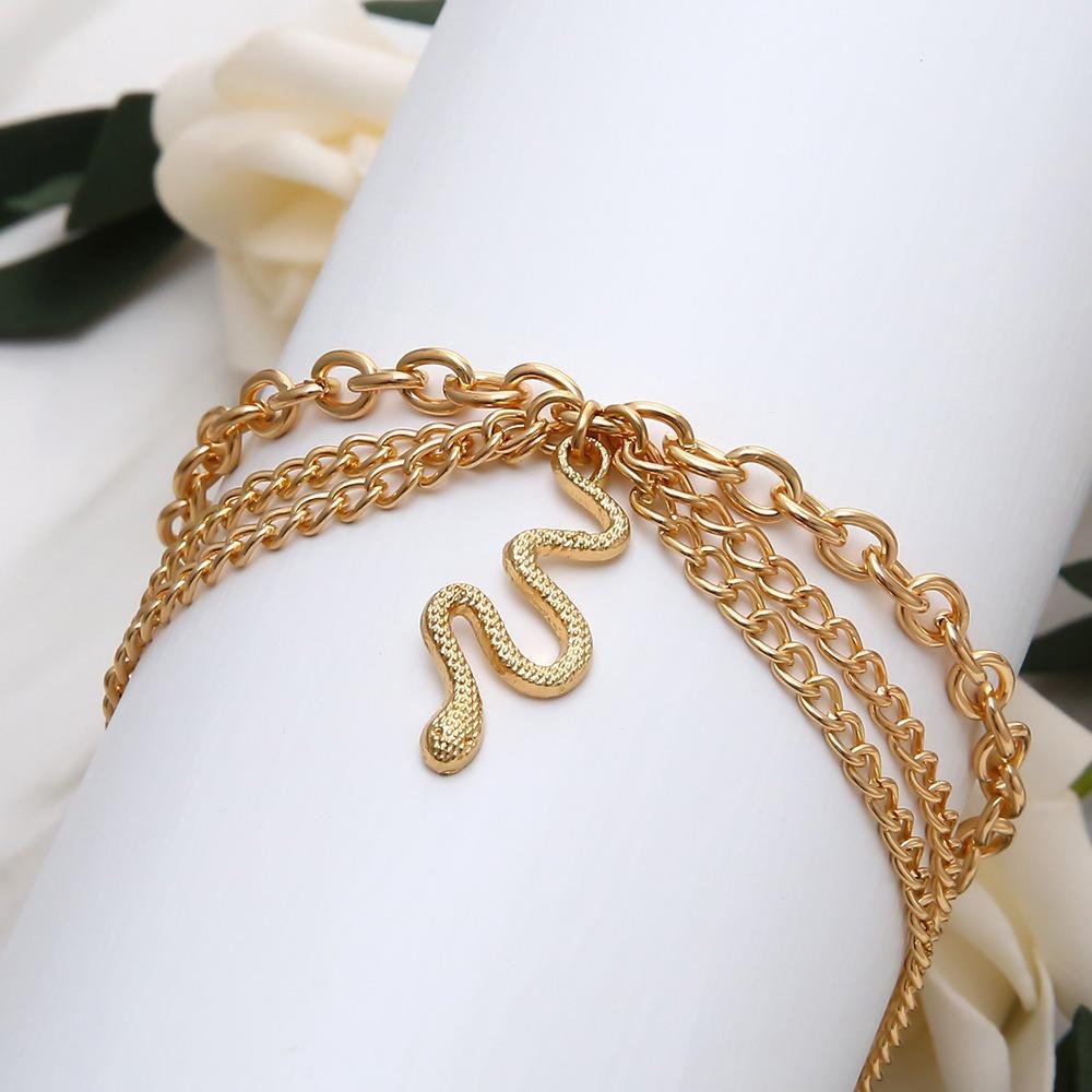 European and American jewelry, fashionable multi-layer metal fringed snake pendant anklet women, personalized trend versatile foot accessories