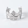 Trendy Double Flower Open Bangle Stainless Steel Women's Bracelet