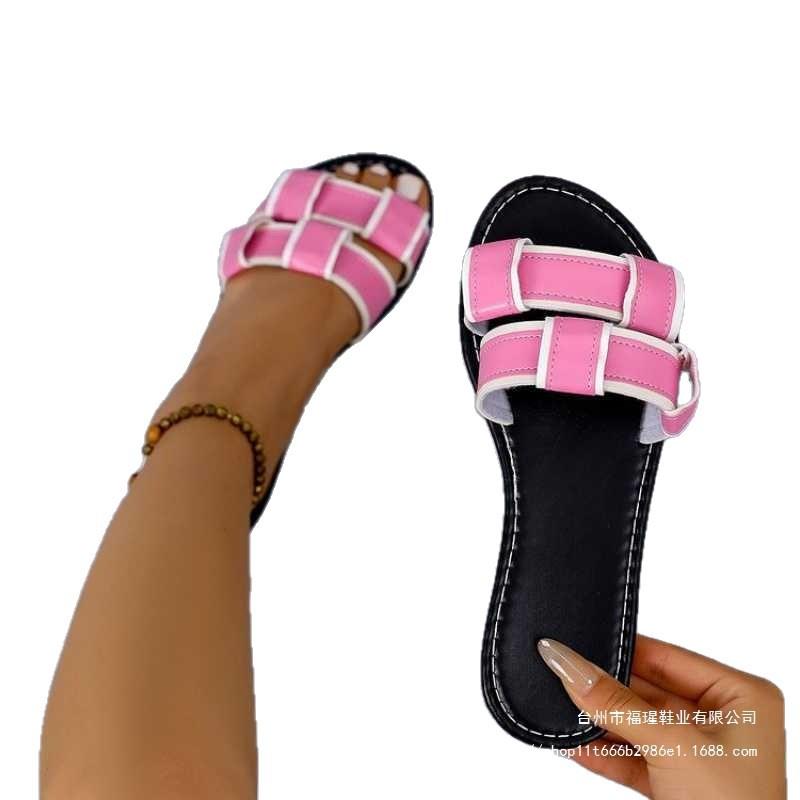 Large size flat-bottomed slippers for women's outer wear 2025 summer new cool slippers soft-bottomed cross-color beach slippers