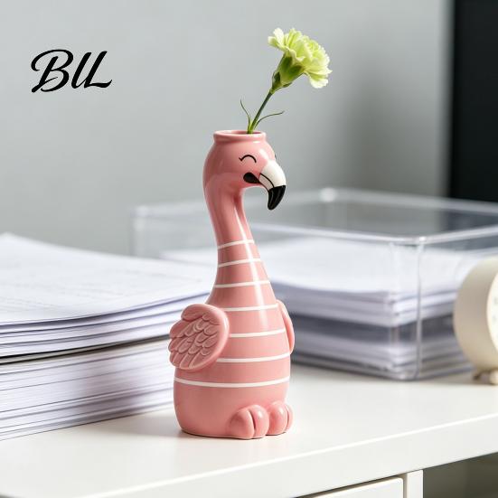 Decorative Aesthetic Room Decor Cute Resin Flamingo Vase, Pink Flower Holder Figurine, Unique Housewarming Gifts Tabletop Ornament for Dried