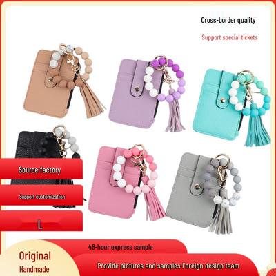 Beaded Tassel Keychain with Silicone ID Card Holder Wallet