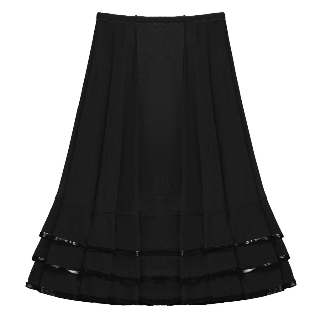 Dívčí elastický pas Volánová taneční sukně Pruhovaná síťovina Jednobarevný design Stylová tréninková sukně