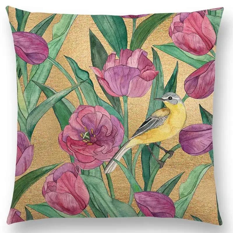 New Full Of Vitality Leaf  Flower Kingdom Beautiful Floral Painting Retro Gorgeous Cushion Cover Sofa Throw Pillow Case