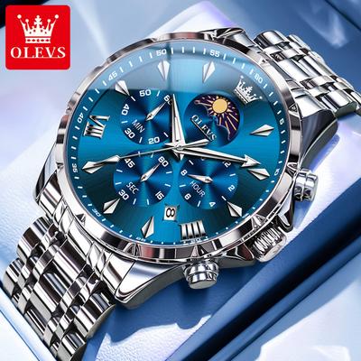 Pánské hodinky Originální hodinky Quartz Multifunkční hodinky s chronografem Pro muže Vodotěsné hodinky Luminous Moon Phase