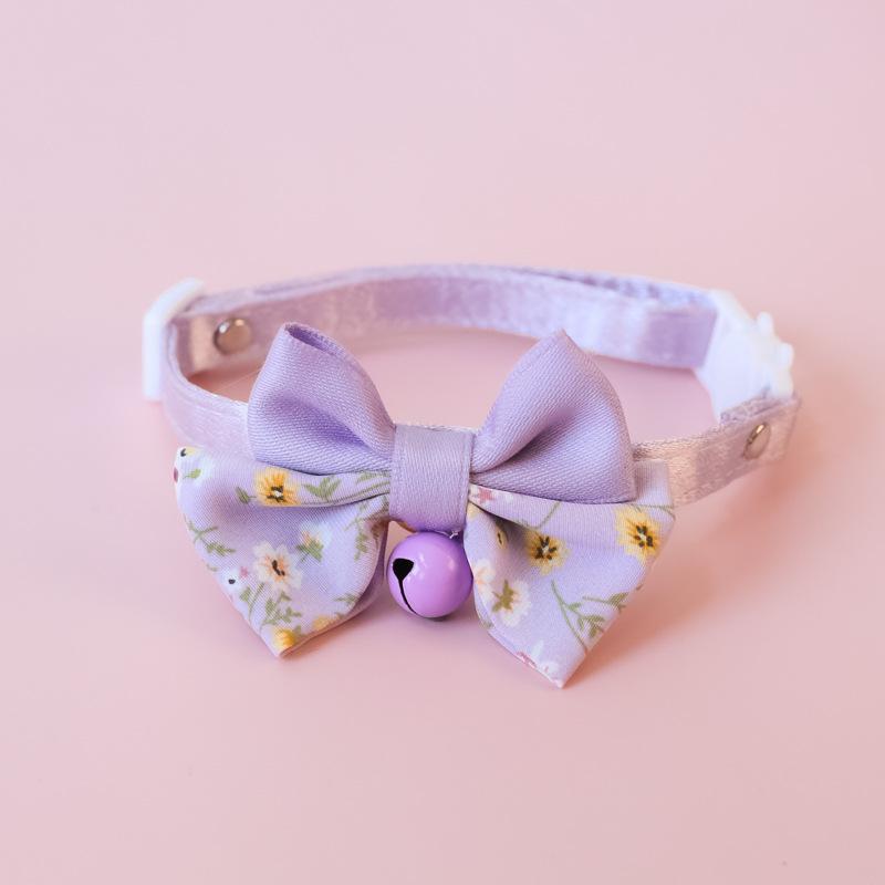 Classic Bow Pet Collar, Cat Dog Collar Macaron Bell Safety Buckle Gradient Floral Bow Adjustable Knot Cat Collars for Kitten and Puppies