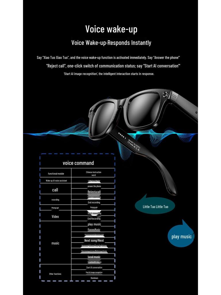 AI W600 Smart Glasses: Bluetooth Camera with Video Recording, Image Stabilization, Voice Recognition, Call and Translation Features.