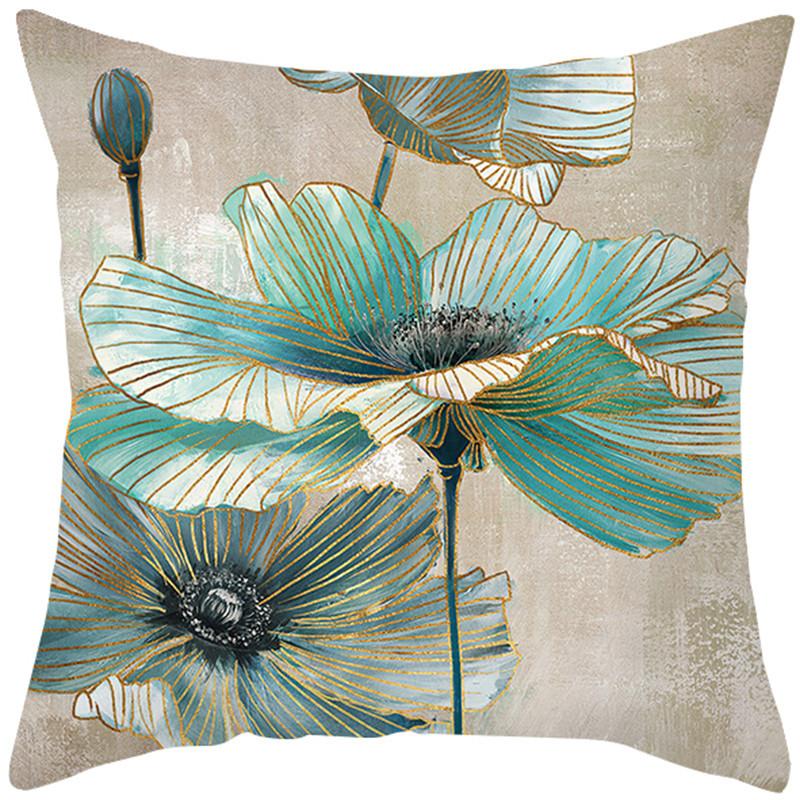 45x45cm Blaue Blume und Vogel Druck Quadratischer Kissenbezug Sofa Büro Heimdeko
