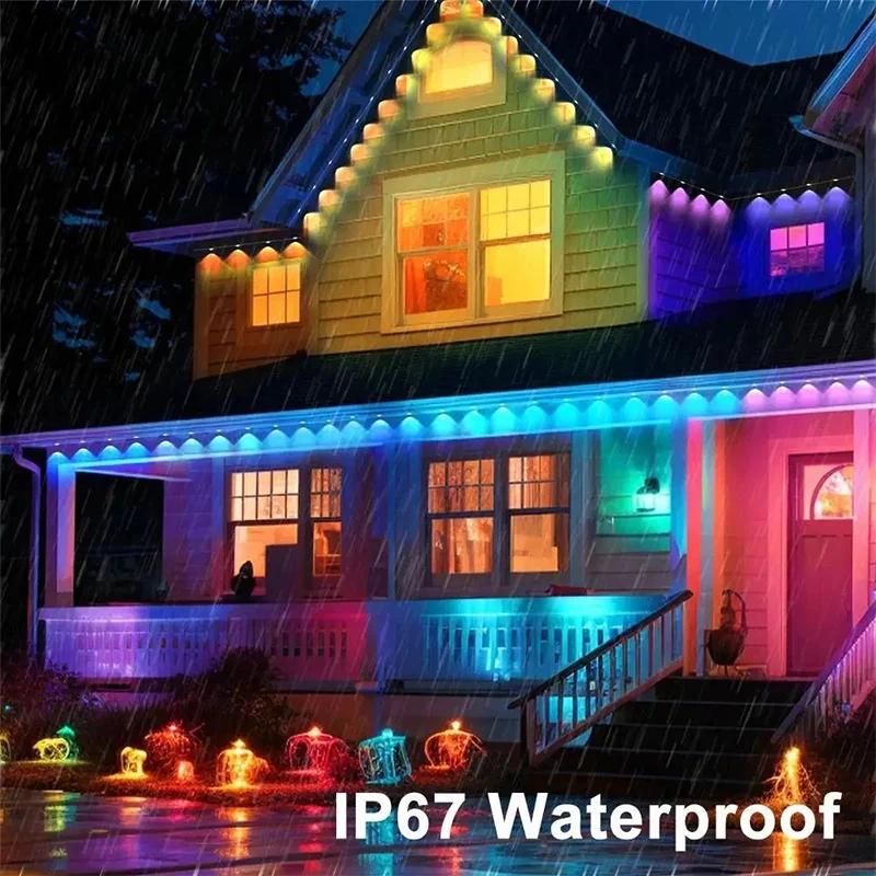 WIFI Smart Eaves RGBIC String Lights Bluetooth Google Speaker Control Outdoor Eave Decor Light Waterproof Music Sync Holiday