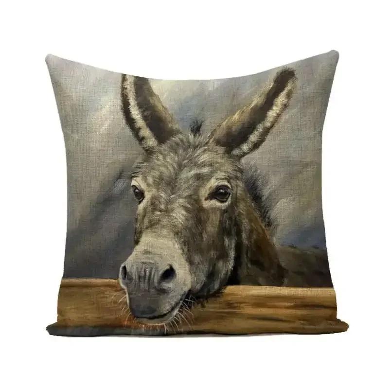 Throw Pillows Cases Watercolor Donkey Cute Animal Face Cushion Cover 45x45cm Home Living Room Decoration Linen Pillowcover Decor