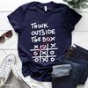 Think Outside The Box Printed Women T-Shirts, Women's Casual Tee Shirts Clothing Short Sleeve Crew Neck Top for Summer & Spring