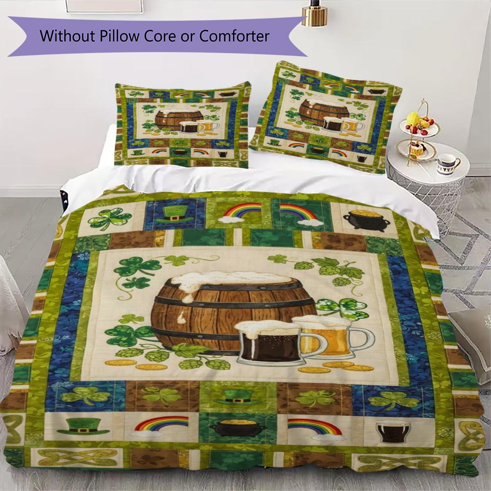 St.Patrick's Day Pattern Bedding uilt Set uilt Cover Pillowcase Home Decoration Birthday Gift (1 * duvet cover + 2 * pillowcase without core)74