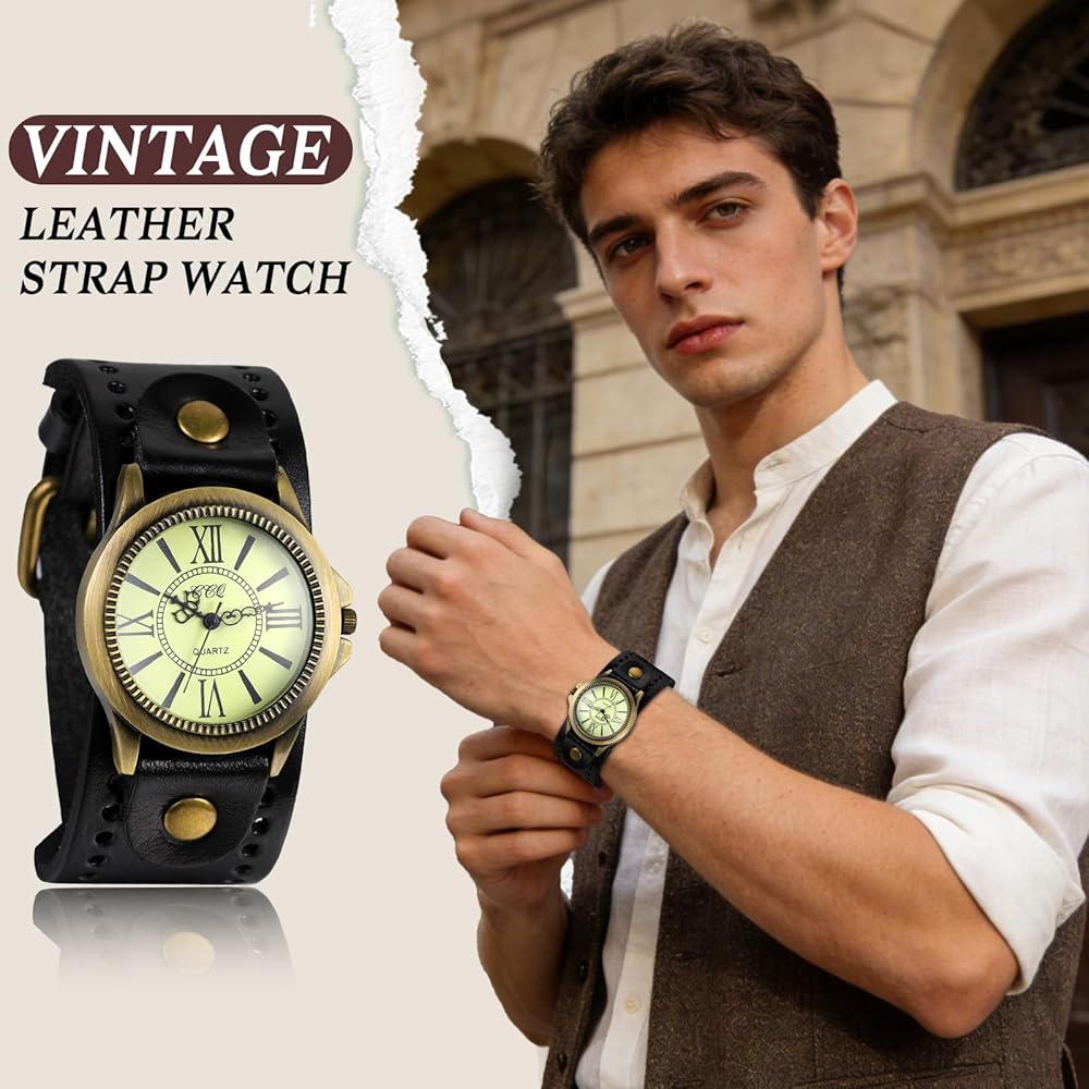 JewelryWe Antique Style Unisex Watch Retro Dial Frame Leather Alloy Brown Gift for Birthdays and Children's Day