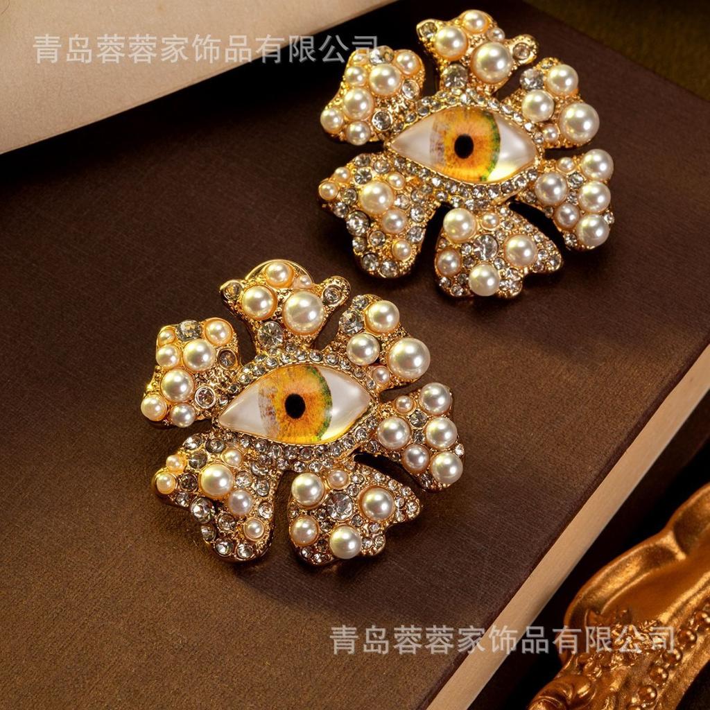 Medieval Xiapa New Vintage Devil's Eye Flower Baroque Pearl Earrings Exaggerated Personalized