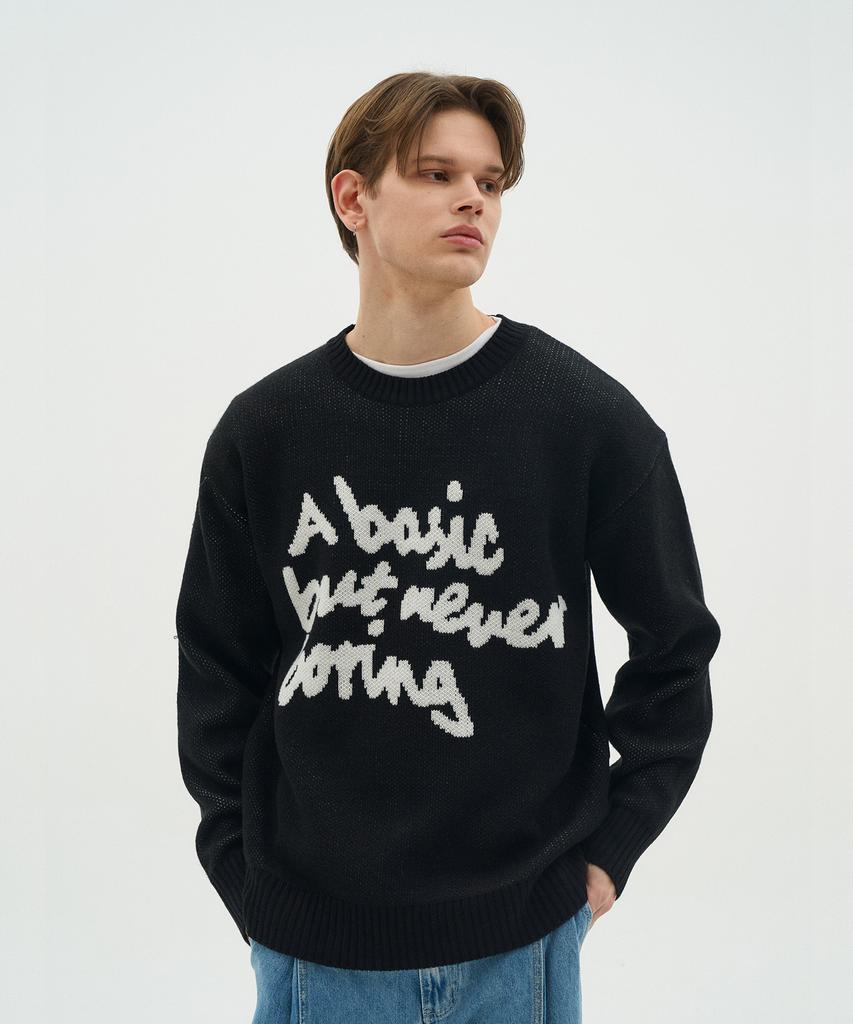 BLOND9 Slogan Round Knit Sweater_Black (Type B)