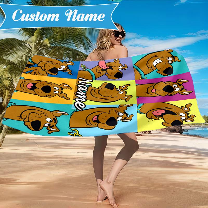 Custom Name Scooby dog Beach Towel, Soft Quick-Dry Beach Towel, Ideal for Pool, Camping, Perfect Travel Essential Gift