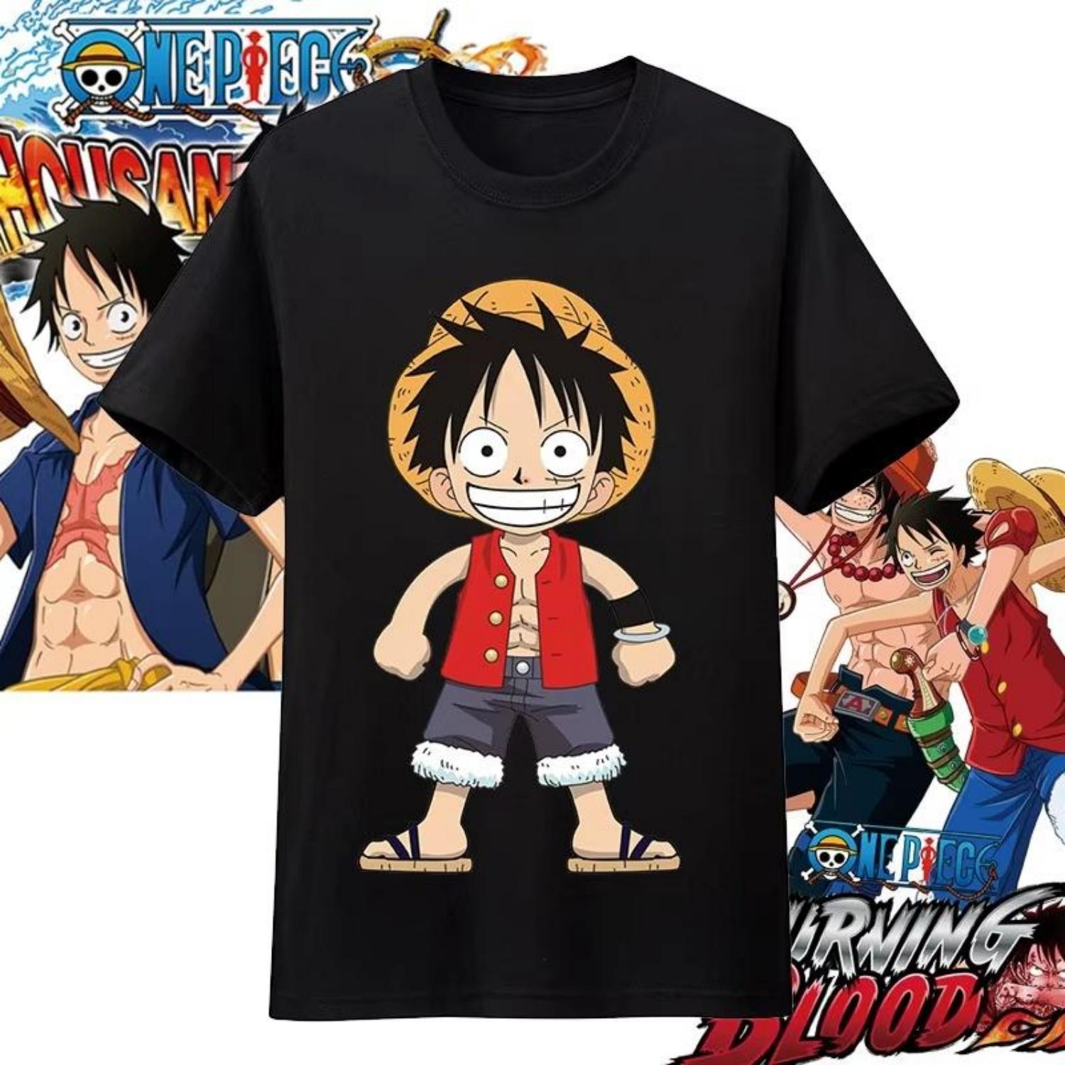 

Хлопковая футболка оверсайз с принтом персонажей аниме One Piece для мужчин и женщин, удобная, в стиле Y2K, детская одежда, летняя футболка S чёрный