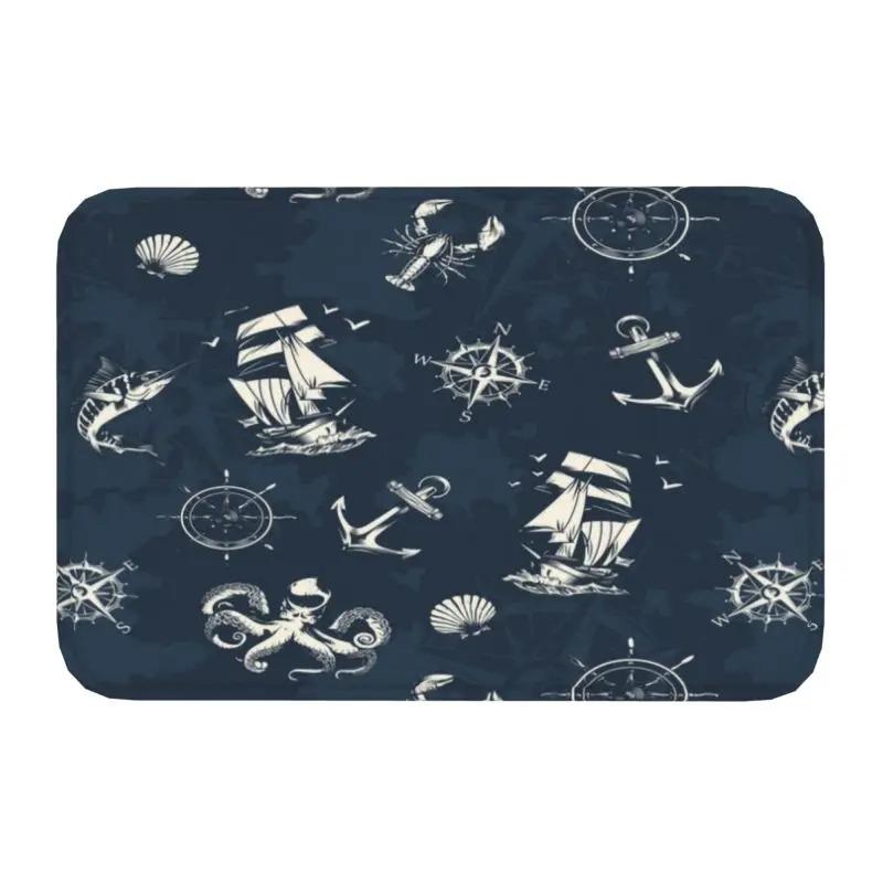 Nautischer Kompass Fußmatte Anker Ruder Gedruckt Kleiner Teppich Rutschfest Wasserabsorbierend Badezimmer Küche Fußmatte Heimdekoration