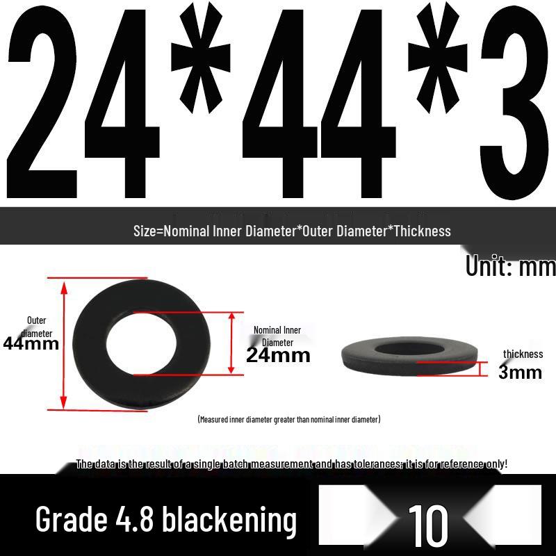 High-Strength Black Flat Washer - Grades 4.8 & 12.9, Sizes M3 To M24
