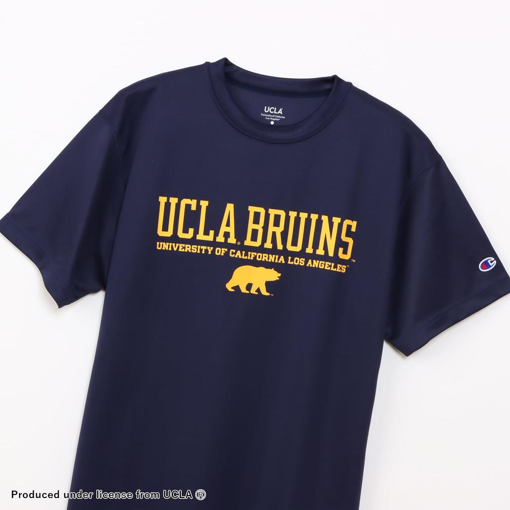 Champion DRYSAVER Short Sleeve with a Round High and Rubber Print Men's T-Shirt, C3-BB362, Navy, Neck, Breathability, Antibacterial,