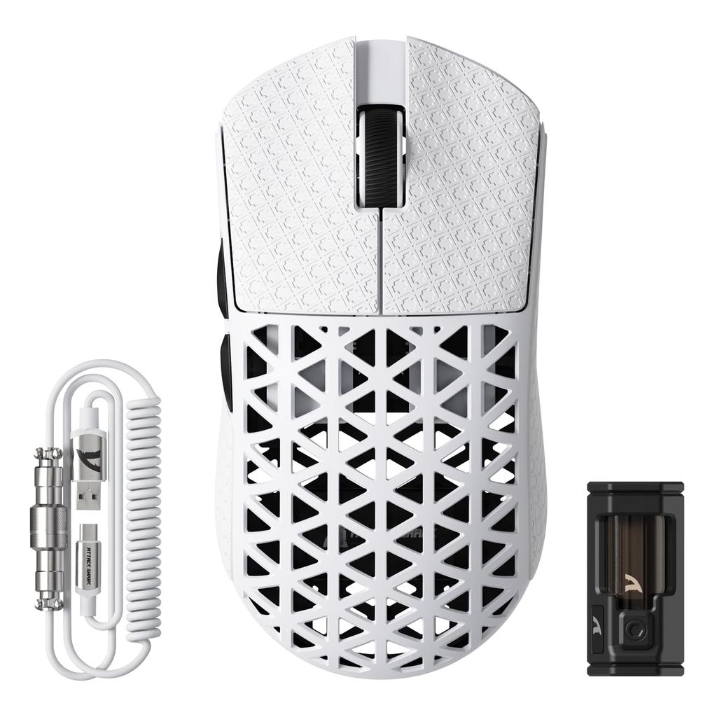 ATTACK SHARK R5Ultra Shadowless Carbon Fiber Wireless Gaming At PAW3950MAX Wireless Nordic52840 Mouse with Coiled Cable and Grip Tape Mouse,