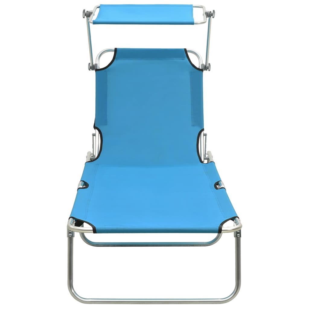 Folding Sun Lounger with Sun Canopy Steel Turquoise Blue